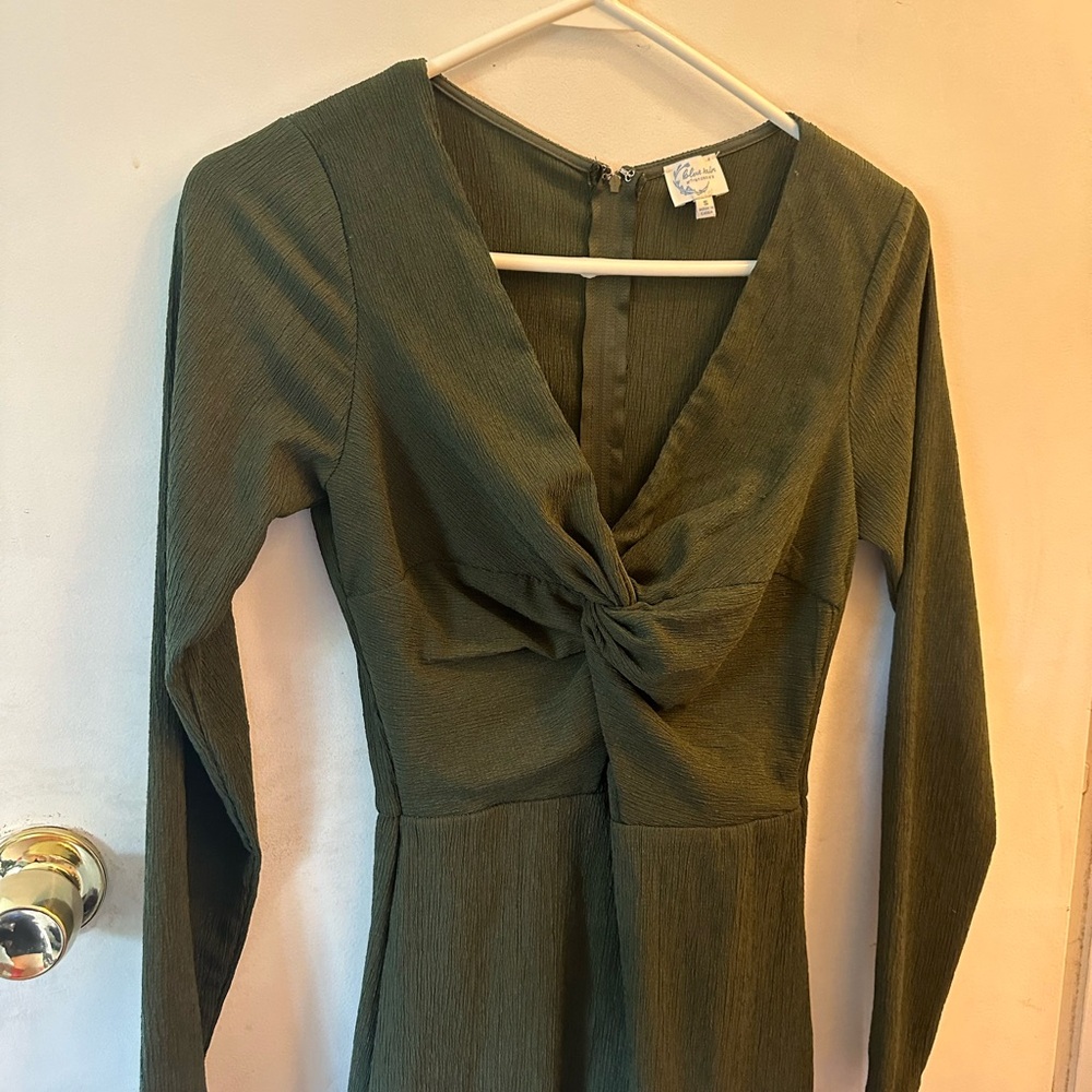 Francesca's Collections Olive Ruched Midi Dress